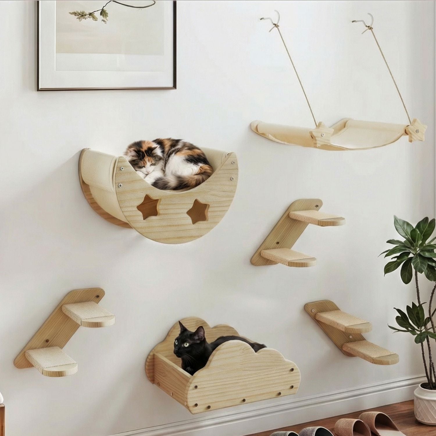 Kit Parcours Mural Chat 6 Pièces en Bois Massif